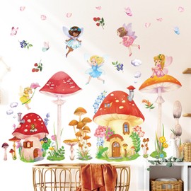 DECOWALL DS12-8075 Wall Sticker Mushroom Fairies Wall Sticker Elves and Fairies Wall Sticker Nursery Baby Room Bedroom Wall Decoration Girls
