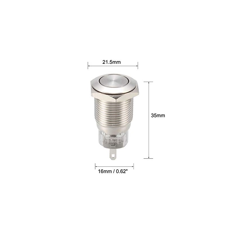 sourcing map Momentary Metal Push Button Switch Flat Head 16mm