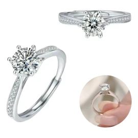 Dtup Anillo Solitario De Compromiso Plata Fina S925 Diamante Ct