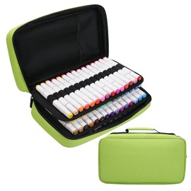 BOMKEE 60 Slots Marker Organiser Case, Large Marker Case for 60 Markers Large Capacity Marker Storage Bag Pen Case Pencil Bag with Carry Handle, Green, Suitcase organiser