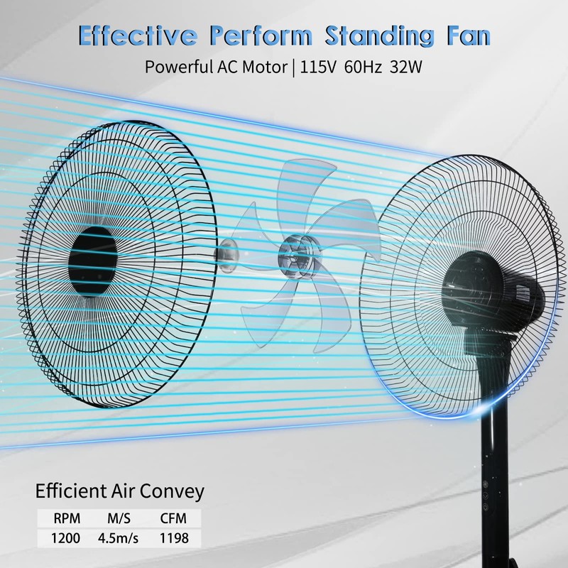 Simple Deluxe 16 Inches Stand Fan with Pedestal Base, Height