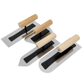 Plaster Finishing Trowel Set, 4 Pack Polished Stainless Steel Concrete Trowel with Wood Handle, 0.3mm Thickness Paint Plastering Hand Tool for Drywall Repairs and Spreading