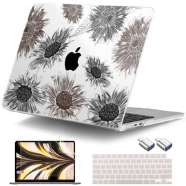 DONGKE for M3 MacBook Air 13.6 Inch Case 2025 2024-2022 A3113 A2681 M2 Touch ID, Plastic Hard Shell & Keyboard Cover & Screen Protector & Type C Adapter for MacBook Air M2 13 inch, Dried Sunflower