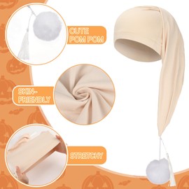Erogeen 2 Pcs Night Sleeping Cap Men Adjustable Drawstring Sleep Night Cap with Pom Pom for Costume Daily Party Supplies (Blue Stripe+Beige)