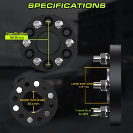 Customadeonly 6x135 Wheel Spacers for F150,Black (2 Inch) Hubcentric 6 Lug Wheel Adapters for Expedition F-150 2015-2023, Navigator 2015-2023 with M14x1.5 Studs(2pcs 87.1mm Hub Bore)