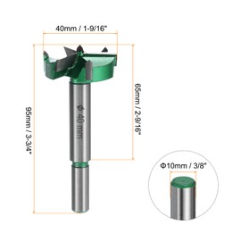 HARFINGTON Forstner Drill Bit 1-9/16" (40mm) Carbide Upgraded 3 Flutes Wood Hinge Drill Bits Opener Cutter for Hole Drilling Woodworking, Green