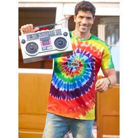 Mainfini Men's 60s 70s Outfits Hippie Costume Retro Themed Colorful Carnival Shirt S