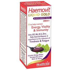 HealthAid Haemovit Liquid Gold - Iron, Vitamin B12, B6, Zinc, Folic Acid & Vitamin C - Energy, Vitality & Immunity - Vegetarian - 200 ml