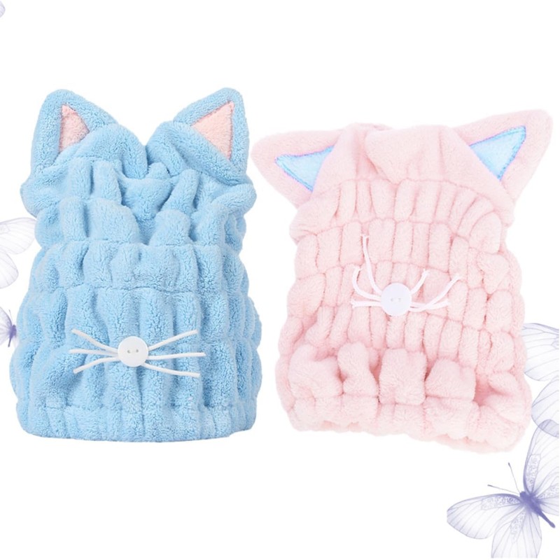 Gorro para Secar el Cabello de Coral Fleece, Orejas de