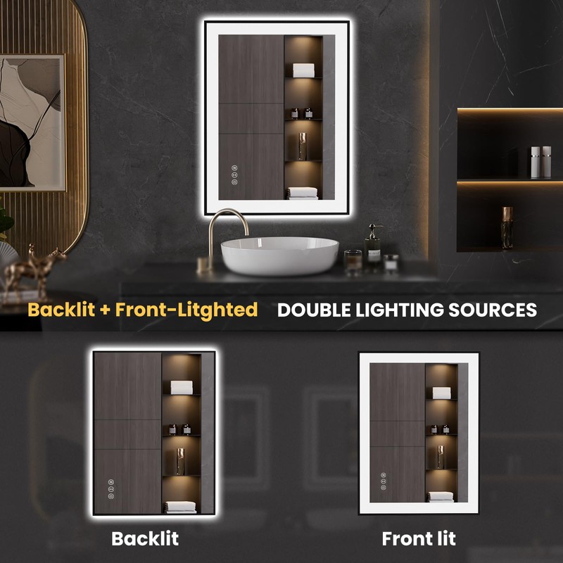 LOAAO 24"X32" LED Bathroom Mirror Black Framed, Anti-Fog, Dimmable, Lighted