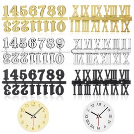ueslwser 6 Piece DIY Clock Numerals Kit Including Arabic and Roman Number, Black, Gold and Silver Clock Numbers for Home Art Decoration, Digital Clock Replacement and Repair Parts