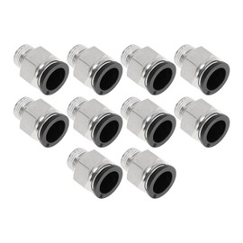 HOPESPANNER Push to Connect Air Fittings 5/8" Male Thread Air Line Quick Connector Plastic Metal 3/8" BSPT 10 Pcs Black Silver Tone
