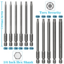 WANGR 11pcs Torx Screwdriver Bit Set T6-T40 1/4 Inch Hex Shank Tamper Proof Magnetic Torx Screwdriver Drill Bit Set | 100mm/3.9Inch Length