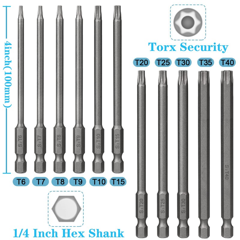 WANGR 11pcs Torx Screwdriver Bit Set T6-T40 1/4 Inch Hex