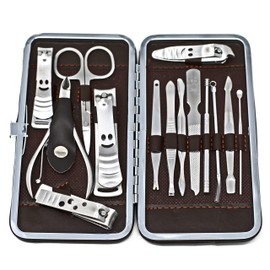 Inge Manicure Set | Leather Manicure Set | Manicure Set Men and Women | Stainless Steel Nail Kit (14 PCS)