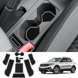 Coleya Non-Slip Mats Compatible with VW T-Cross 2018-2024, Centre Console Rubber Mats, Door Seam Mats, Drink Holder Mat, VW T Cross Accessories, Rubber Non-Slip Mats (White)
