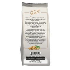 Taralli with Olive Oil and Rosemary from Puglia, Italy. (Pack of 2), 7 oz All Natural Ingredients: wheat flour, white wine, olive oil, extra virgin olive oil, salt
