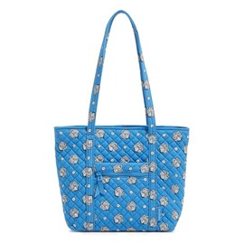 Vera Bradley Premium Cotton Small Vera Tote Bag, Blue and Silver Bandana Paisley