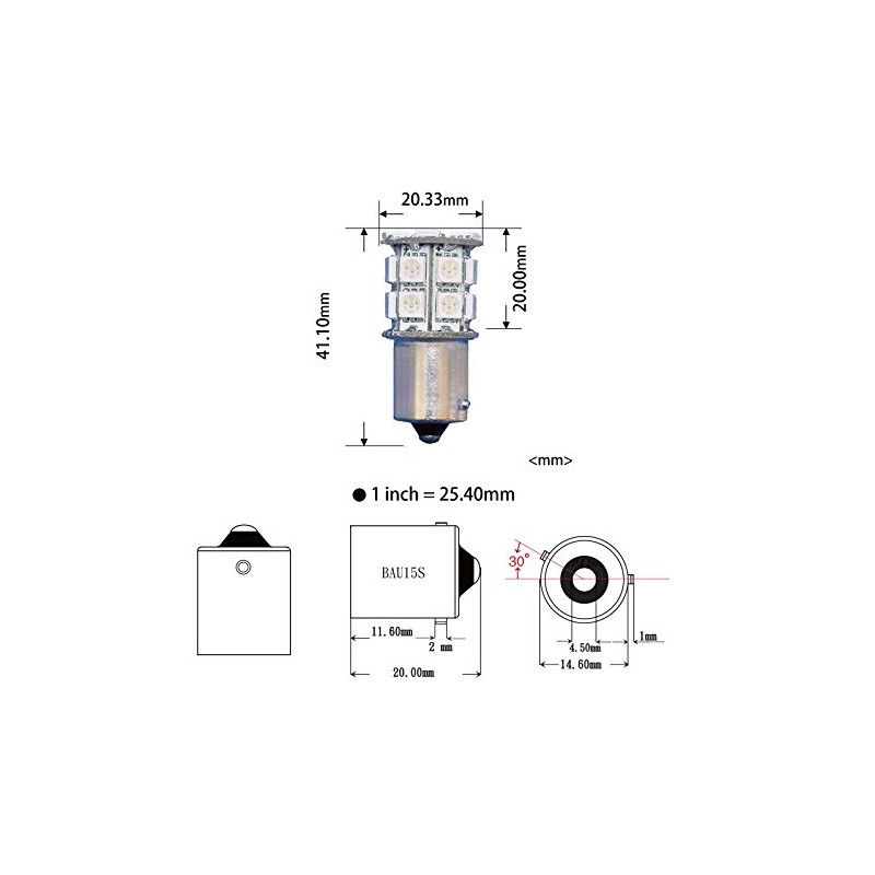 PA LED 2PCS 20SMD 1156 BAU15S Red Auto LED Bulb