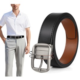 SANSTHS Reversible Leather Belts for Men-Dual Sided Casual Golf Dress Leather Belt-2 Sides in 1 Belt, Light Buckle/Black Brown