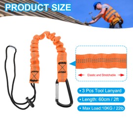 MECCANIXITY Retractable Tool Lanyard 2ft with Single Aluminum Buckle and Adjustable Loop End, Maximum Weight Limit 10KG / 22lb, Safety Fall Protection Tools Leash, Orange 3 Pack