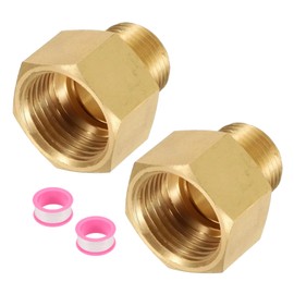 uxcell Brass Pipe Fitting, 1/2"G Female × 3/8"NPT Male Brass Hex Nipple Pipe Fitting Connector, 1/2" to 3/8" Female Pipe Fitting Adapter with PTFE and Gaskets, Gold Tone