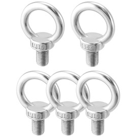 QWORK 5 Pack Stainless Steel M16 x 20mm Shoulder Lifting Ring Eye Bolt with Male Thread for Machinery, Ring Shoulder Eye Bolts
