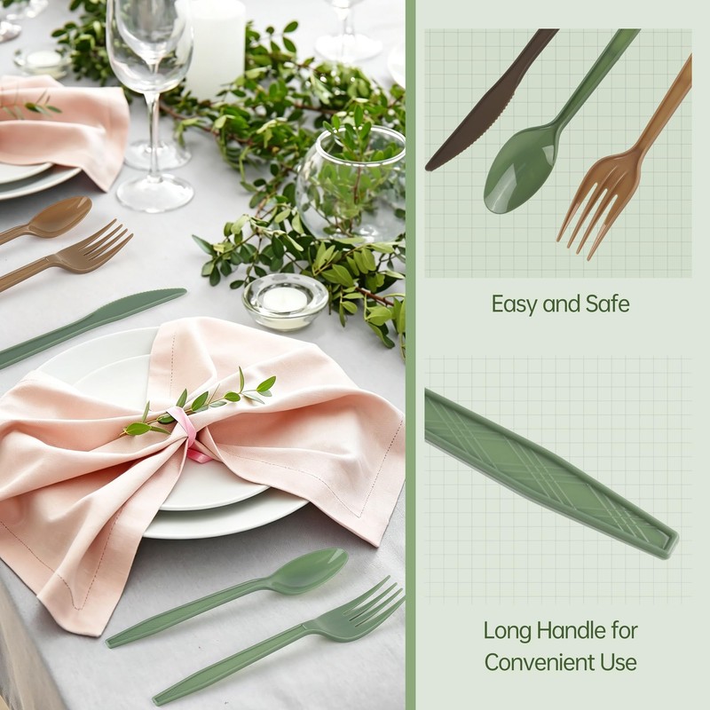Kochorie 360 Pcs Woodland Plastic Silverware Disposable Flatware Plastic Cutlery
