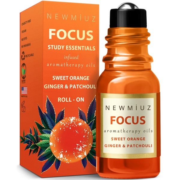 Focus Roll On Essential Oil Concentration Memory Attention Orange Ginger Patchouli Functional Aromatherapy Stick Self Care Study Gift Stocking Stuffer