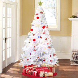 MKSY 7FT Artificial Christmas Tree, Full Premium Hinged Artificial Pine Tree with Sturdy Metal Stand 1000 Branch Tips,White