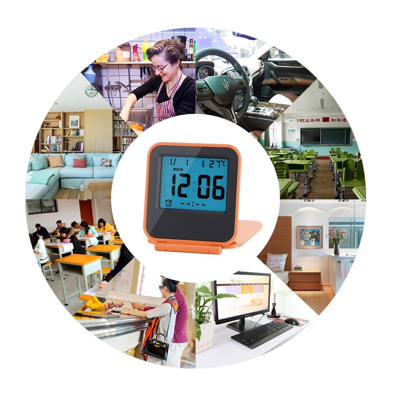 Portable Foldable Tabletop Travel Digital Alarm Clock with Temperature Calendar