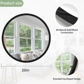 JJUUYOU Circle Wall Mirror 20 Inch Round Wall Mounted Antique Mirror for Bathroom Wood Frame Mirrors for Living Room Bedroom Washroom,Black