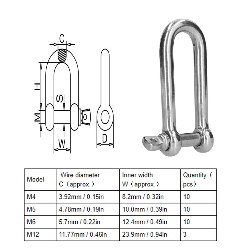 Long D Shackle 304 Stainless Steel Straight Anchor Screw Pin