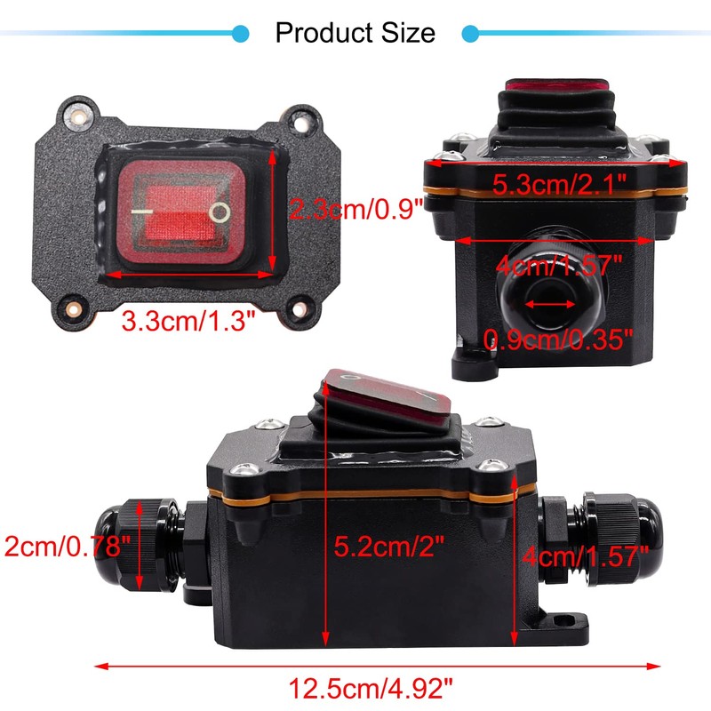 Hmknana IP67 Waterproof Inline Cord Switch 12V DC 20A DPST