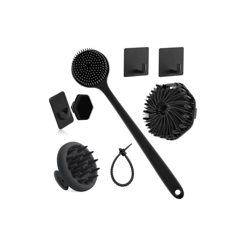 Set de 8 Cepillos Corporales de Silicona con Mango Largo
