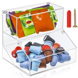 LOYIM Acrylic Coffee Pod Holder K Cup and Tea Bag Organizer with Lid 2 Compartment for Kitchen Restaurant Home Multi Organizers, Clear