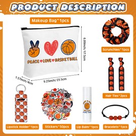 Seenelling 56 Pcs Simple Basketball Stuff Inspirational Gifts for Women Goodie Bag Stuffers Makeup Bag Hair Ties Hair Scrunchies Bracelets Stickers Sport Party Accessories