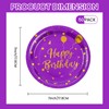 EVYIENEN 50 Pcs Happy Birthday Purple and Gold Paper Plates,