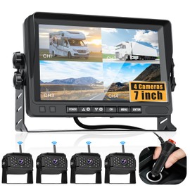 Hikity Wireless Backup Camera System, HD 1080P 7 Inch Reverse Camera Monitor for 4 Channels, DVR Record, Waterproof, Night Vision, Front Rear View Camera for Truck/RV/Van/SUV/Pickup, Black