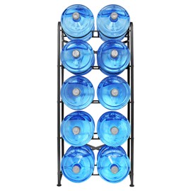 Water Bottle Storage Rack, 5-Tier Reinforced Carbon Steel Water Jug Holder for 10 Bottles of 5-Gallon Water Cooler Bottles Organizer for Office, Family, Garages, Restaurant, and Gym. Black