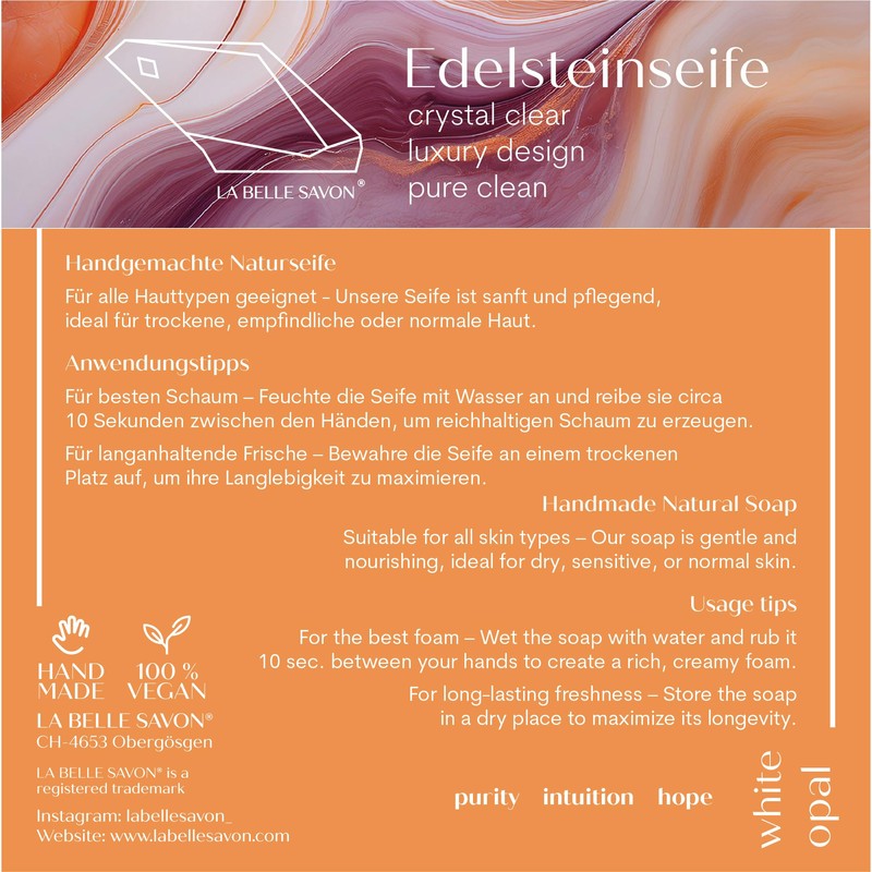 LA BELLE SAVON® Handseife [WhiteOpal] - Edelsteinseife - Handgemachte Naturseife