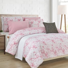 Elegant Comfort Reversible 10-Piece Comforter Set, Tie-Dye Print, Decorative Pillow and Fitted Sheet with Smart Pockets, Soft, Plush, Lightweight Material, 10pc Tie-Dye Set, Full, Light Pink