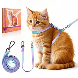 Cat Harness and Leash Set, Collars,Car Seat Belt [4 in 1 Detachable & Adjustable] Escape Proof Cat Harness, Comfortable Soft Lightweight, Walking Travel Kitten Harness for Small Medium Large Cats (S)