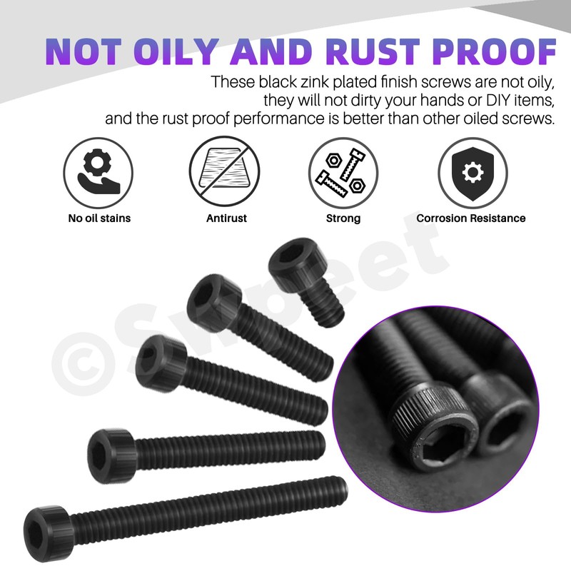Swpeet 230Pcs Assorted M2 12.9 Alloy Steel Hex Socket Screws