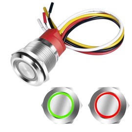 Gebildet Touch Switch DC 6V-36V/5A, Waterproof IP67 Latching Switch Touch Button, Green & Red LED, Suitable for 7/8 Inch 22 mm Mounting Hole