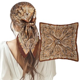 VBAEI 1 Pcs 27.5 Inches Satin Head Scarf Silk Like Hair Scarf Stain Bandana Hair Wrap Neck Scarf for Women(Brown)