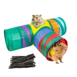 Guinea Pig Toys, Guinea Pig Tunnel And Hideout, T-Shaped Design With Apple Branches, Safe And Stimulating Environment For Small Pets