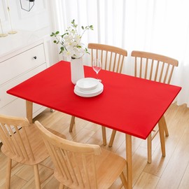 Wolkemer Fitted Rectangle Tablecloth Spandex Stretch Red Cocktail Table Cover Elastic Edge Topper Cap for Dining Wedding Party Picnic 42 x 72 Inch