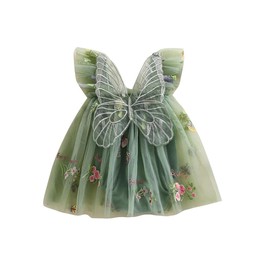 ​Newborn Baby Girl Romper Dress Flower Butterfly Embroidery Sleeveless Romper Tulle Mesh Dress Princess Dress (A-Green, 12-18 Months)