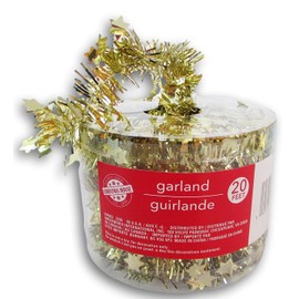 Christmas Holiday Tinsel and Stars Wired Decorative Garland - 20 Feet (Gold)